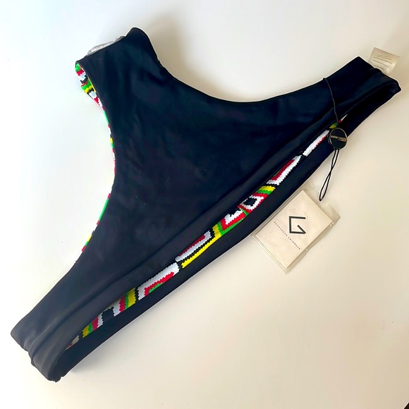 NWT Aztec yellow green tribal print cheeky swim bottom reversible L khongGboon - Picture 9 of 10